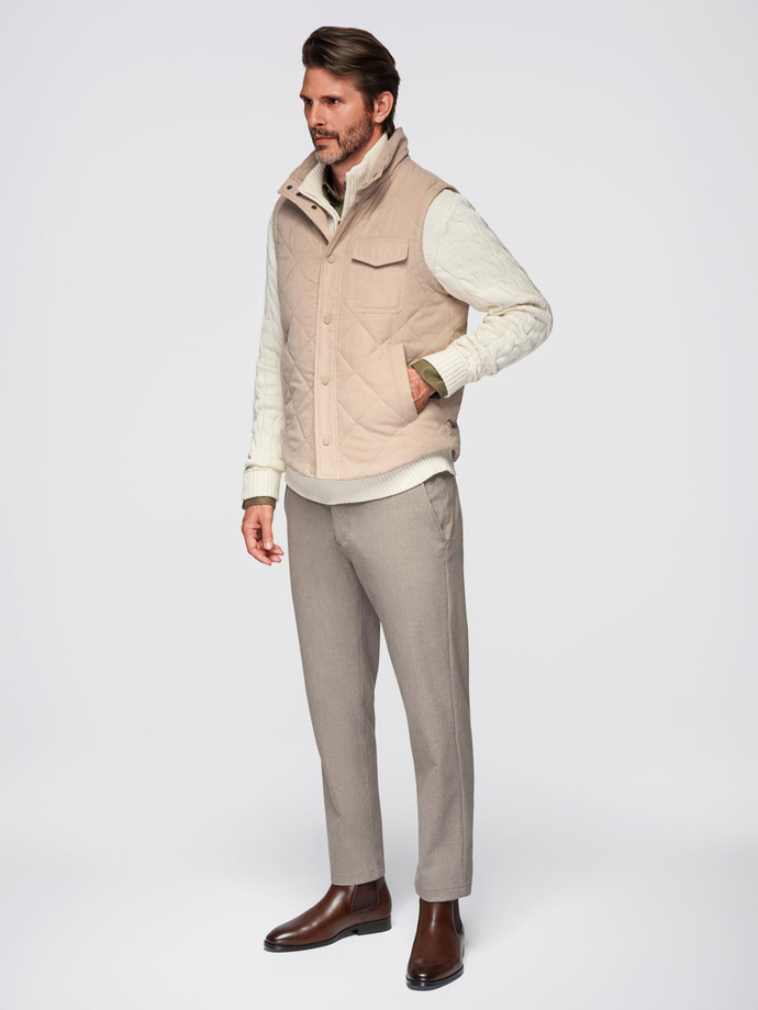Men's peach effect quilted vest - beige V1 OM-JAVJ-0277