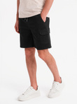 Men's cotton cargo shorts with elastic waistband - black V4 OM-SRCG-0190