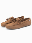 Men's moccasin leather shoes with thong and driver sole - brown V3 OM-FOCS-0150