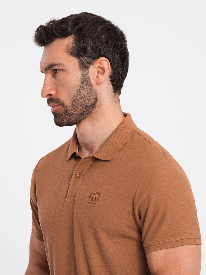 Tricou polo BASIC pentru bărbați BASIC tricot piqué monocolor - maro V23 OM-POBS-0100