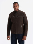 Men's retro biker jacket with stand-up collar - brown V1 OM-JAFL-0197