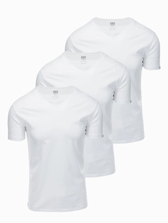 Set of men's cotton V-neck BASIC shirts - 3x white V11 OM-TSBS-0233