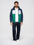 Lightweight colorful men's sports jacket with fleece - green and navy blue V20 OM-JANP-0194