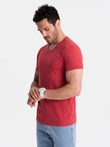 Tricou clasic din bumbac BASIC pentru bărbați cu decolteu tip echipaj - roșu melange V17 OM-TSBS-0145
