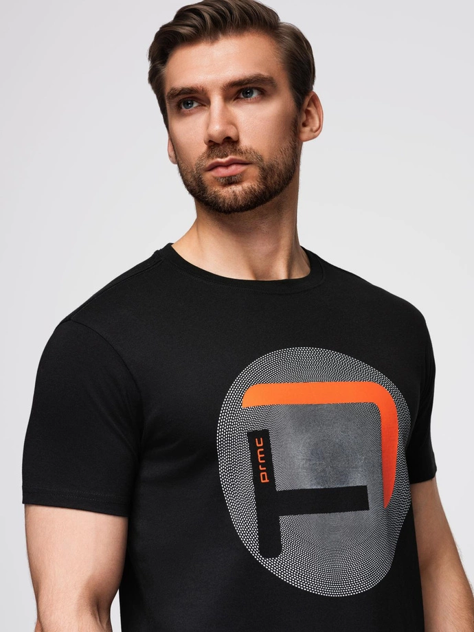 Men's large print t-shirt - black V2 OM-TSPT-0245