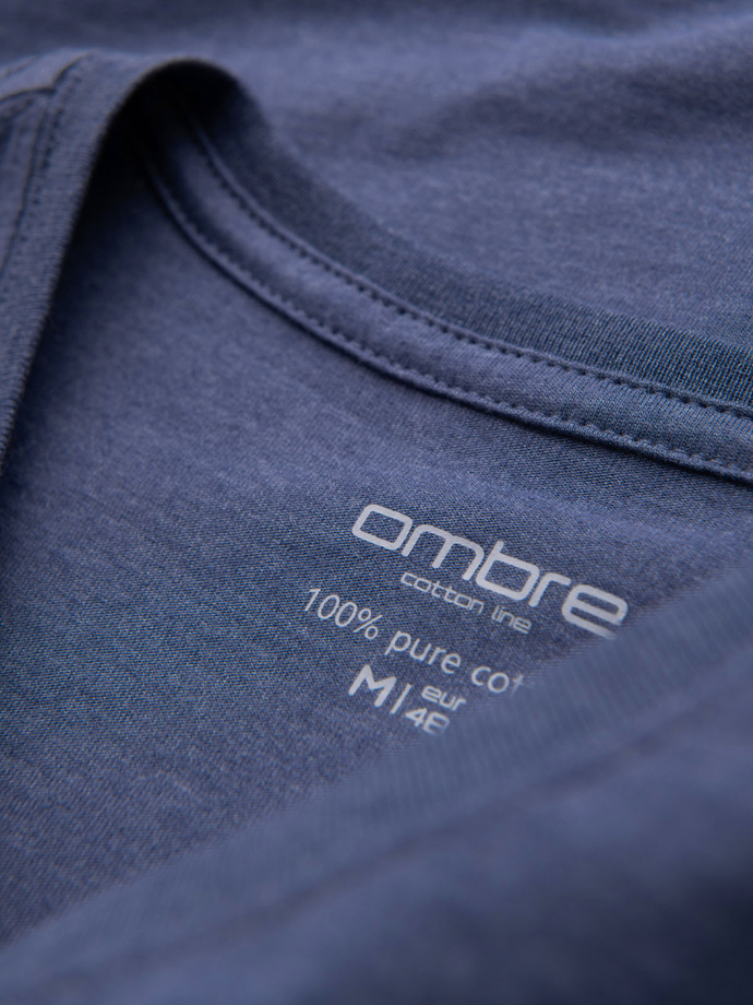 Pánske klasické bavlnené tričko BASIC s výstrihom do V - modrý melanž V18 OM-TSBS-0237