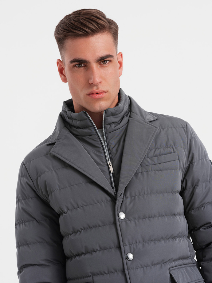 Men's quilted jacket with jacket cut - graphite V2 OM-JALP-0188