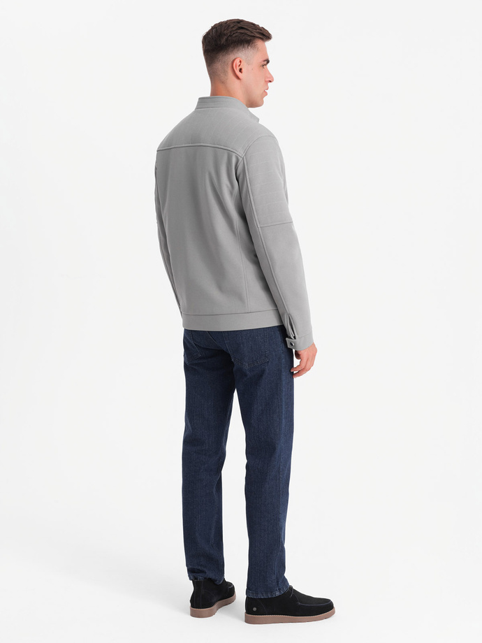 Jachetă biker pentru bărbați cu buzunare și guler - gri V3 OM-JALP-0157