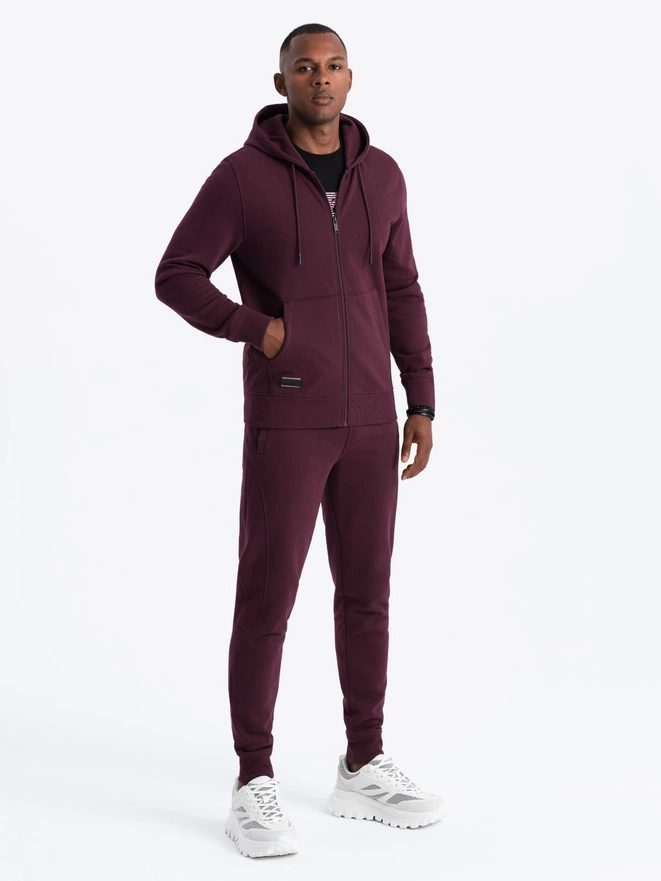 Set trening BASIC pentru bărbați - hanorac cu fermoar + pantaloni de jogging - burgundy V3 Z86