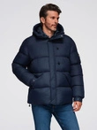 Men's quilted jacket with high zipped hood - navy blue V2 OM-JAHP-0238