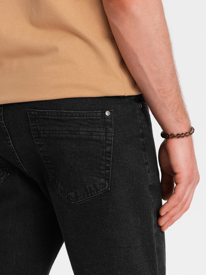 Men's denim shorts with rolled up legs - black V4 OM-SRDS-0134