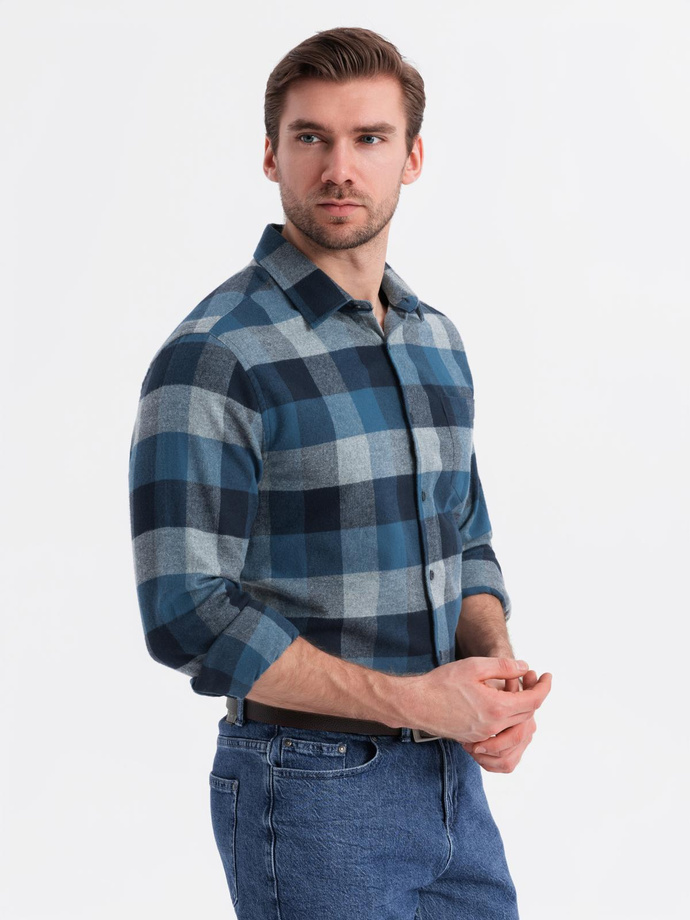 Cămașă bărbătească din flanelă în carouri - albastru V4 OM-SHCS-0150