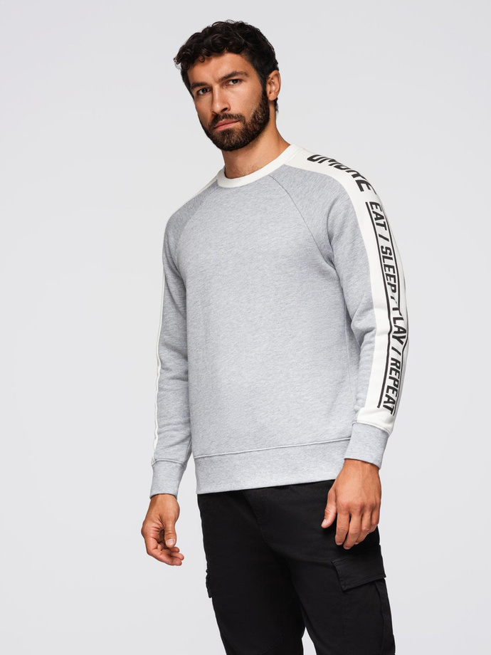 Men's sweatshirt with contrasting stripes and raglan sleeves - grey melange V2 OM-SSNZ-0200