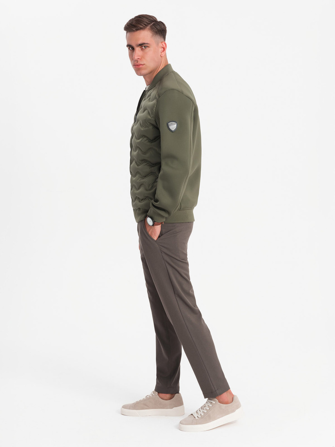 Men's quilted bomber jacket - dark olive green V3 OM-JALP-0141
