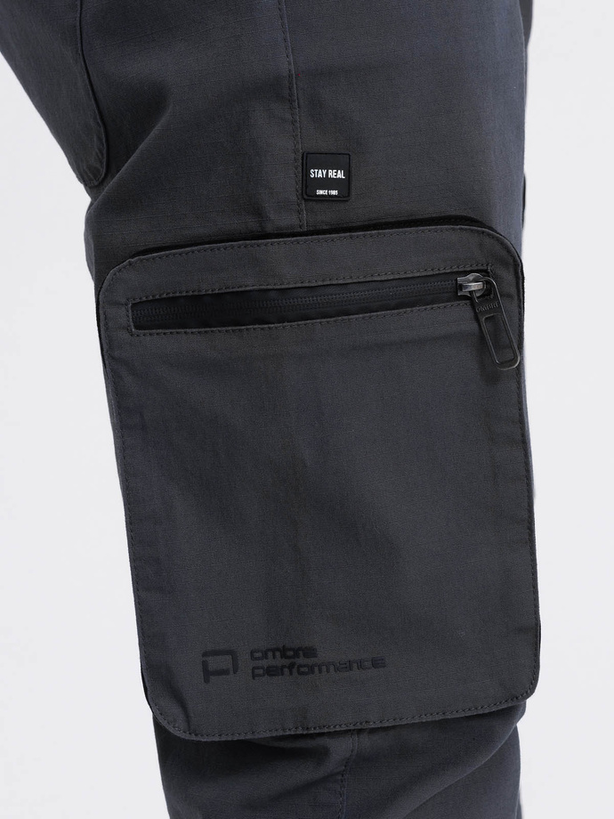 Pánske nohavice JOGGER so stojačikom a cargo vreckami na zips - grafitová V6 OM-PAJO-0135