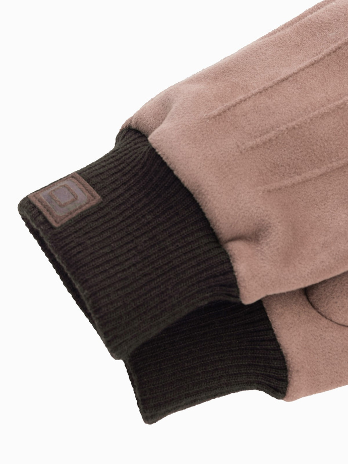 Men's eco-suede gloves with welt - brown V2 OM-ACGL-0112