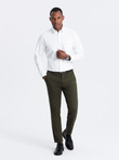 Men's SLIM FIT chino pants with fine texture - dark olive green V4 OM-PACP-0190