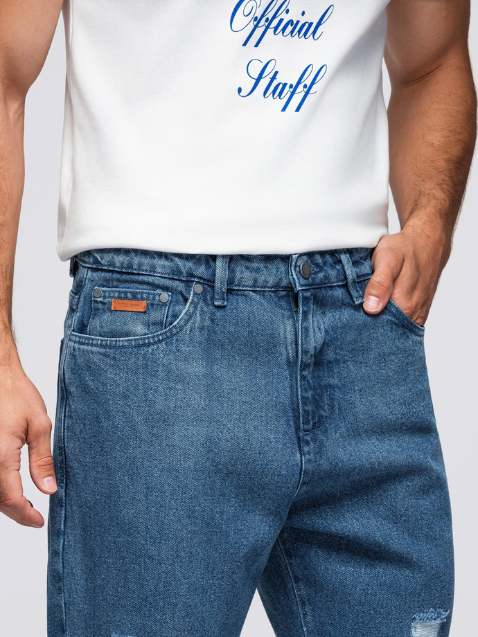 Men's denim pants CARROT FIT with rubbing - blue V2 OM-PADP-0250