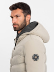 Pánská kombinovaná prošívaná bunda s vysokým límcem - béžová V4 OM-JALP-0172