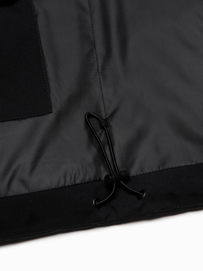Men's winter jacket with detachable hood and cargo pockets - black V3 OM-JAHP-0152