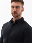 Cămașă cu mânecă lungă SLIM FIT tricotată pentru bărbați - negru V4 OM-SHCS-0177