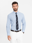Men's REGULAR FIT cotton shirt with vertical stripes - blue and white OM-SHOS-0155