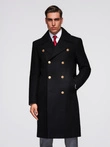 Elegant military double-breasted coat for men with wool - black V1 OM-COWC-0145