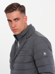 Men's quilted jacket with jacket cut - graphite V2 OM-JALP-0188