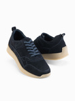 Men's lightweight suede sports style sneakers - navy blue V2 OM-FOSL-0205