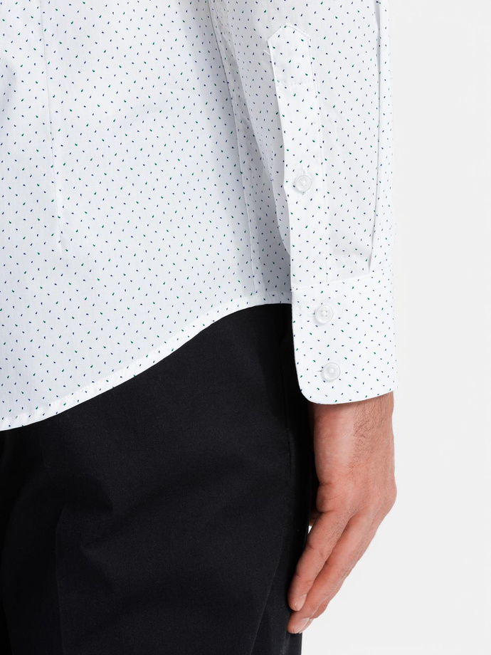 Pánská bavlněná košile REGULAR FIT s mikro vzorem - bílá V1 OM-SHCS-0152