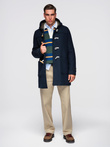 Men's wool and hooded duffle coat - navy blue V2 OM-COWC-0131