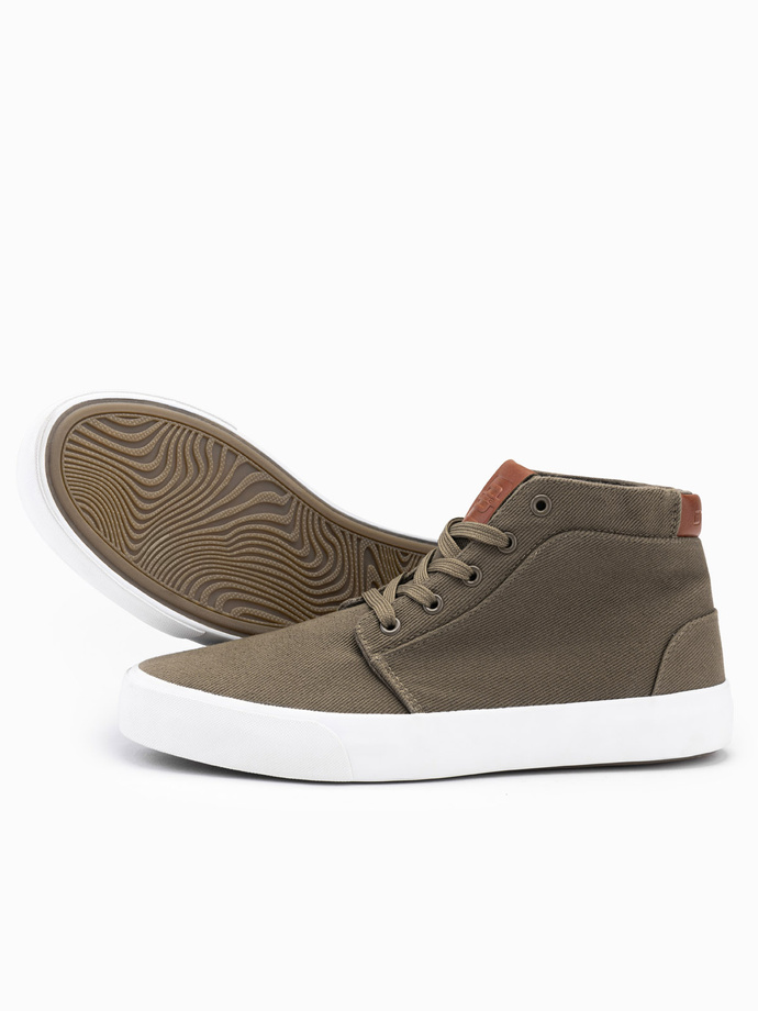 Men's cotton canvas high-top sneakers shoes - olive V4 OM-FOTH-0156