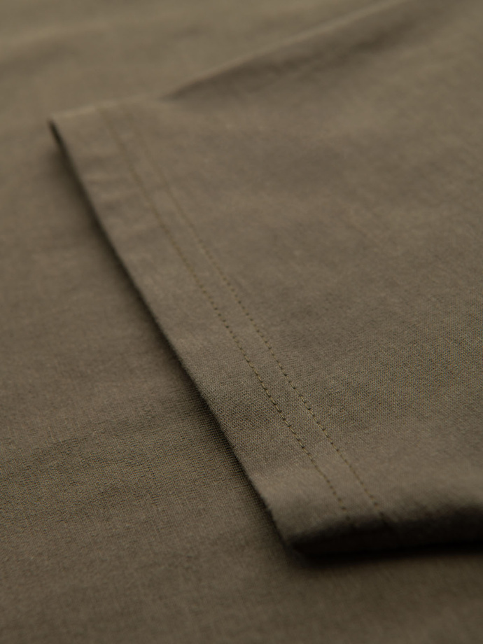 Bumbac clasic pentru bărbați BASIC tricou cu guler în V - maro V10 OM-TSBS-0145