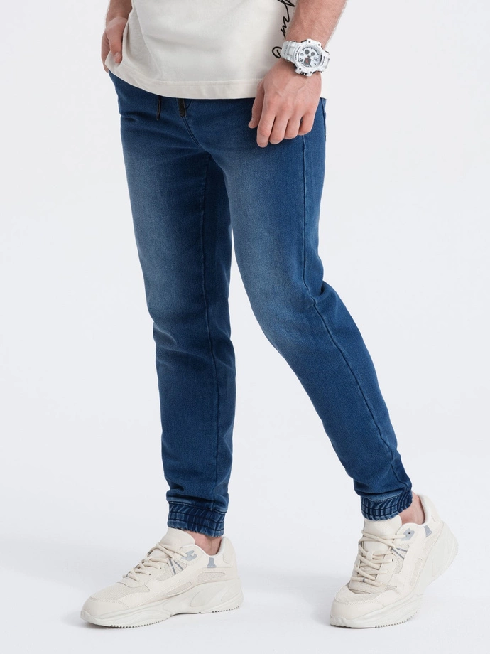 Vyriškos JOGGER SLIM FIT džinsinės kelnės - tamsiai mėlynos V3 OM-PADJ-0134