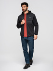 Men's lightweight jacket of combined materials with hood and decorative quilting - black V5 OM-JANP-0160 