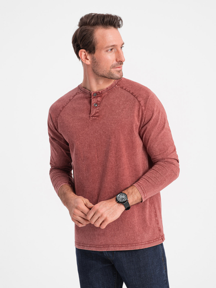 Men's washed henley longsleeve with raglan sleeves - Brick Grey V3 OM-LSWL-22FW-001