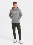 Men's non-stretch hooded sweatshirt with print - grey V2 OM-SSPS-0153