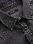 Cămașă bărbătească din denim cu buzunare și fermoar frontal - negru V3 OM-SHDS-0115