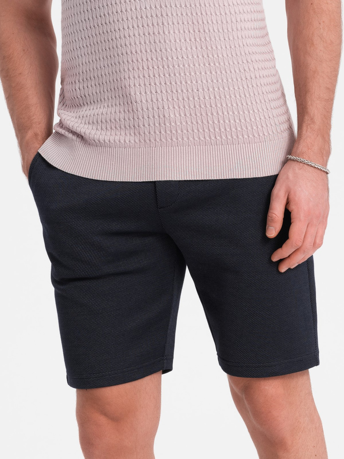 Pantaloni scurți bărbătești din tricot structurat cu buzunare chino - albastru marin V1 OM-SRCS-0128