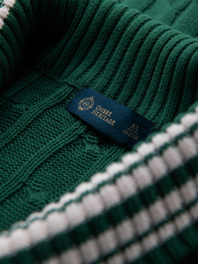 Pulover cardigan pentru bărbați cu guler șal în stil preppy - verde V2 OM-SWCD-0152