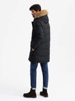 Men's long warm parka jacket with hood - black V2 OM-JALJ-0182