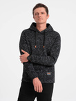 Men's non-stretch kangaroo hoodie - graphite melange V2 OM-SSNZ-0147