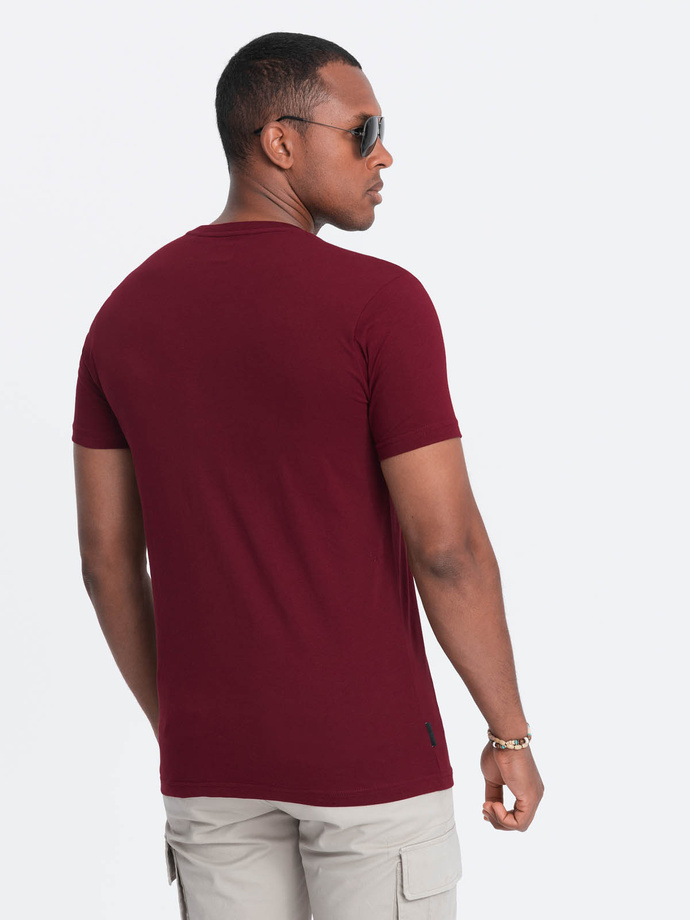 Tricou clasic din bumbac pentru bărbați BASIC cu guler în V - maro V9 OM-TSBS-0145