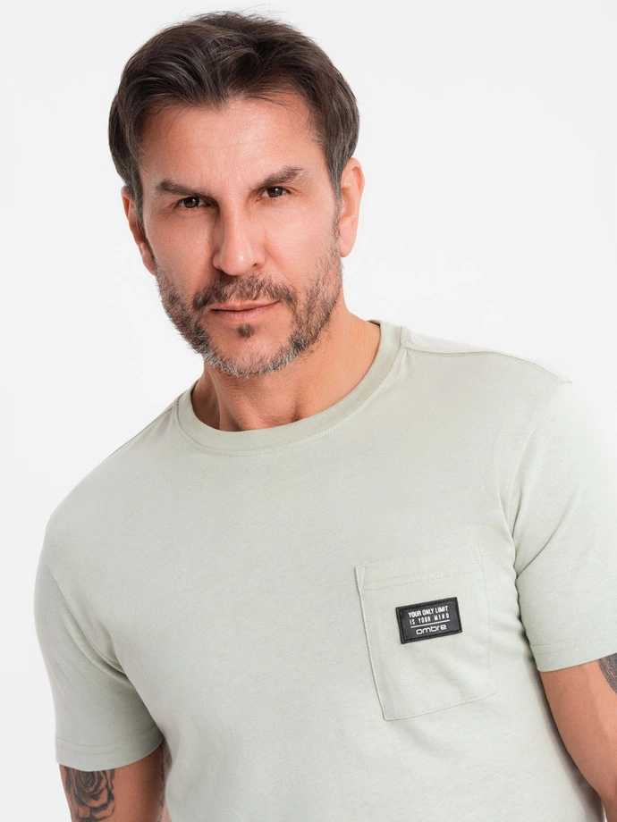 Casual men's t-shirt with pocket patch - light grey V2 OM-TSCT-0109