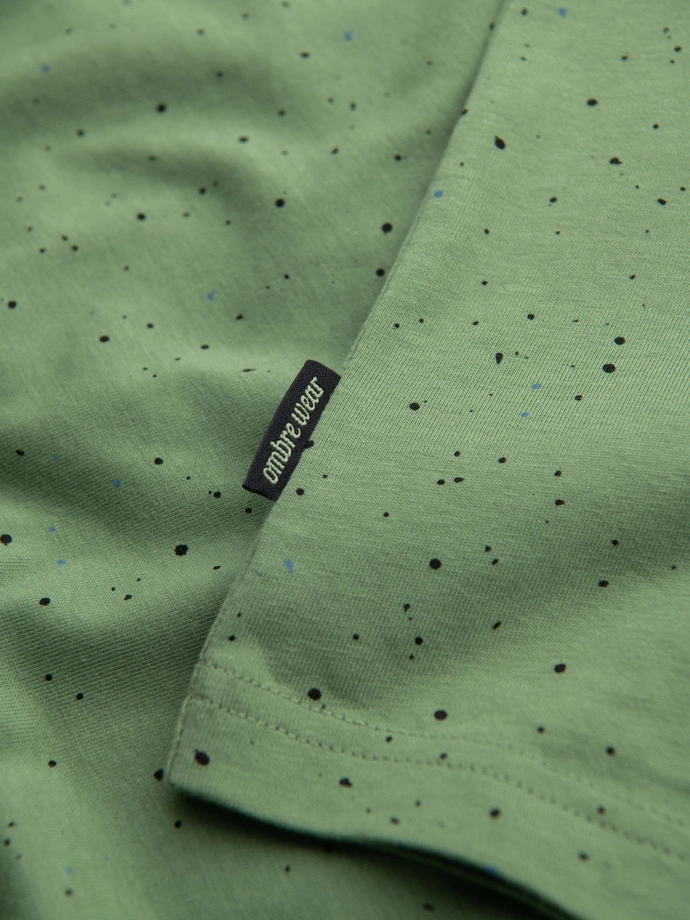 Pánské bavlněné tričko s potiskem a kulatým výstřihem - zelené V4 OM-TSFP-0186