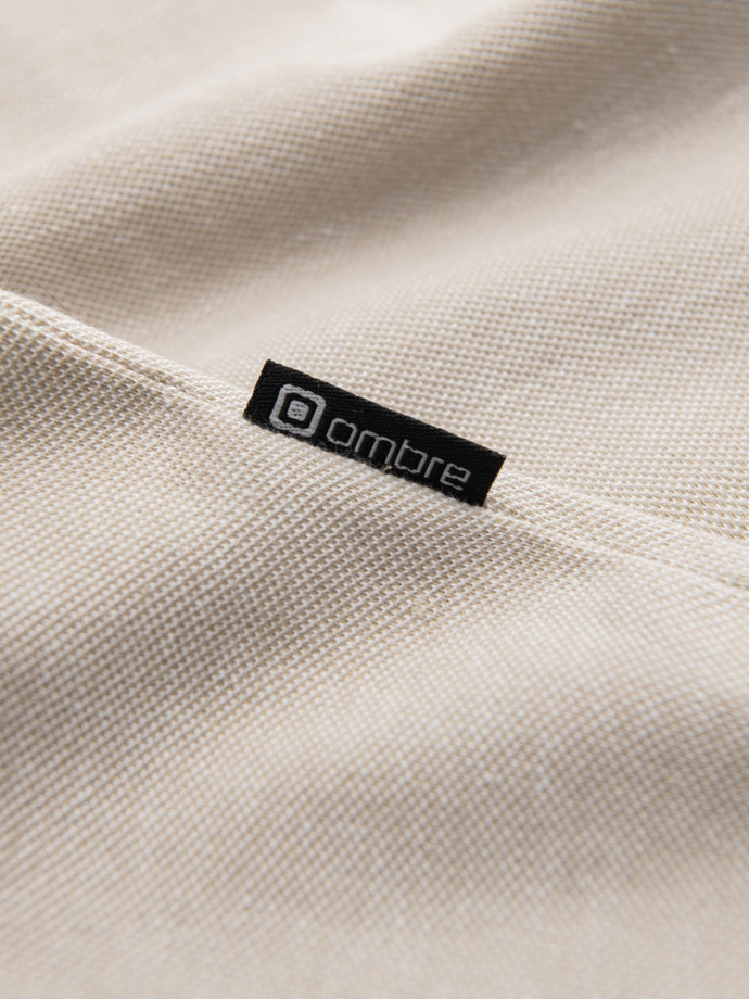 Tricou polo melange pentru bărbați cu guler în dungi - nisip V4 OM-POSS-0109