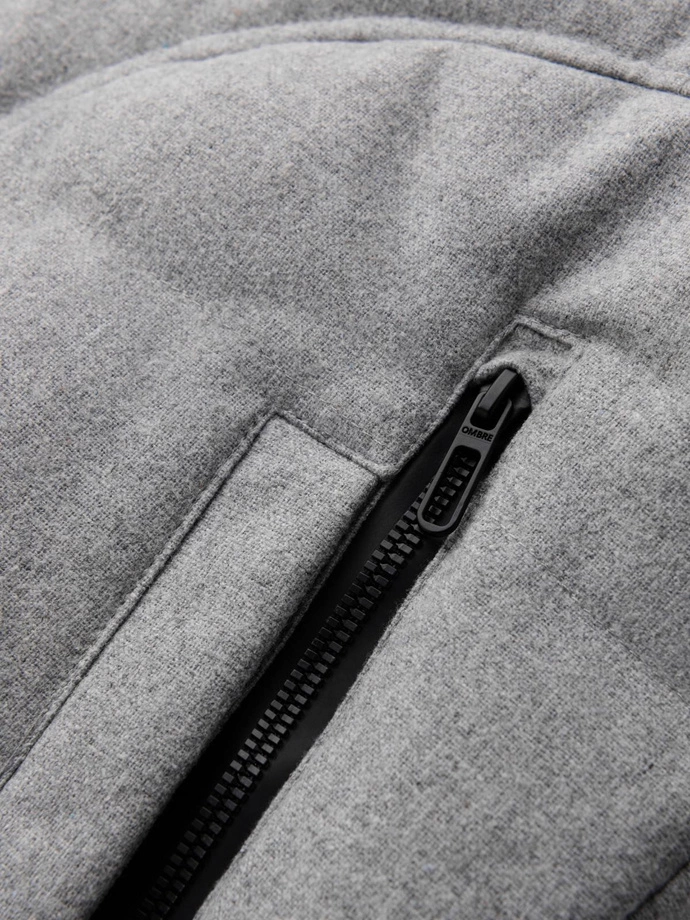 Pánska ľahká bunda so sieťovanou podšívkou a kapucňou - sivá V6 OM-JANP-0149