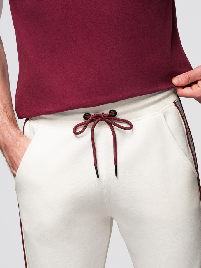Pantaloni jogger sport pentru bărbați cu bordură - crem V2 OM-PASK-0284