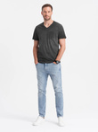 Men's brindle V-neck t-shirt with pocket - black V6 OM-TSCT-22SS-002