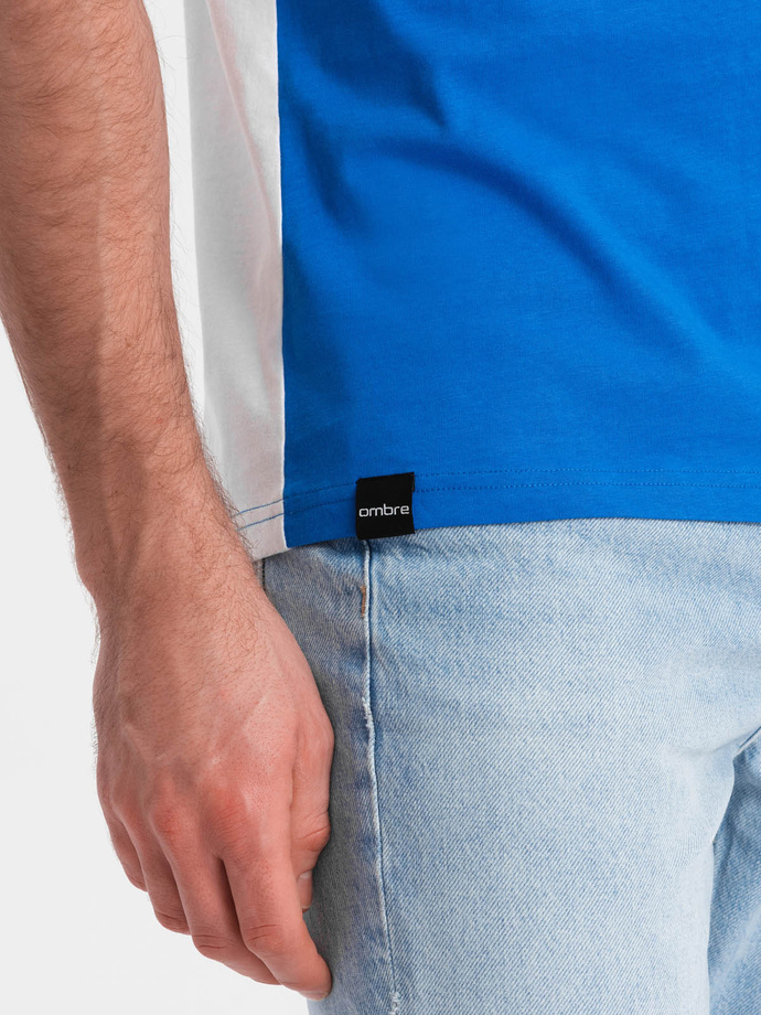 Men's tricolor cotton t-shirt - white and blue V4 OM-TSCT-0174